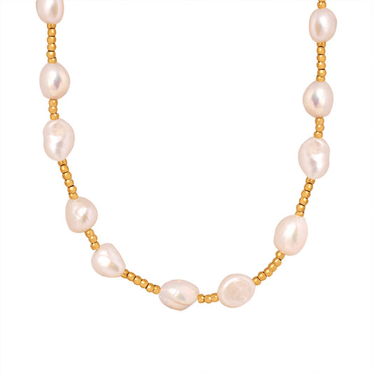 Pearl and Gold Beaded Design Necklace