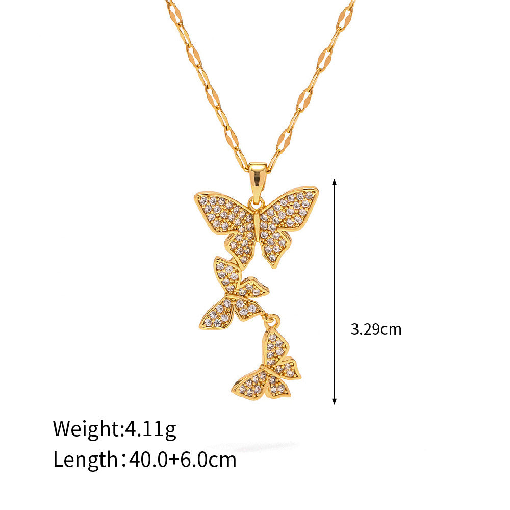 White Zircon Butterfly Design Pendant Necklace