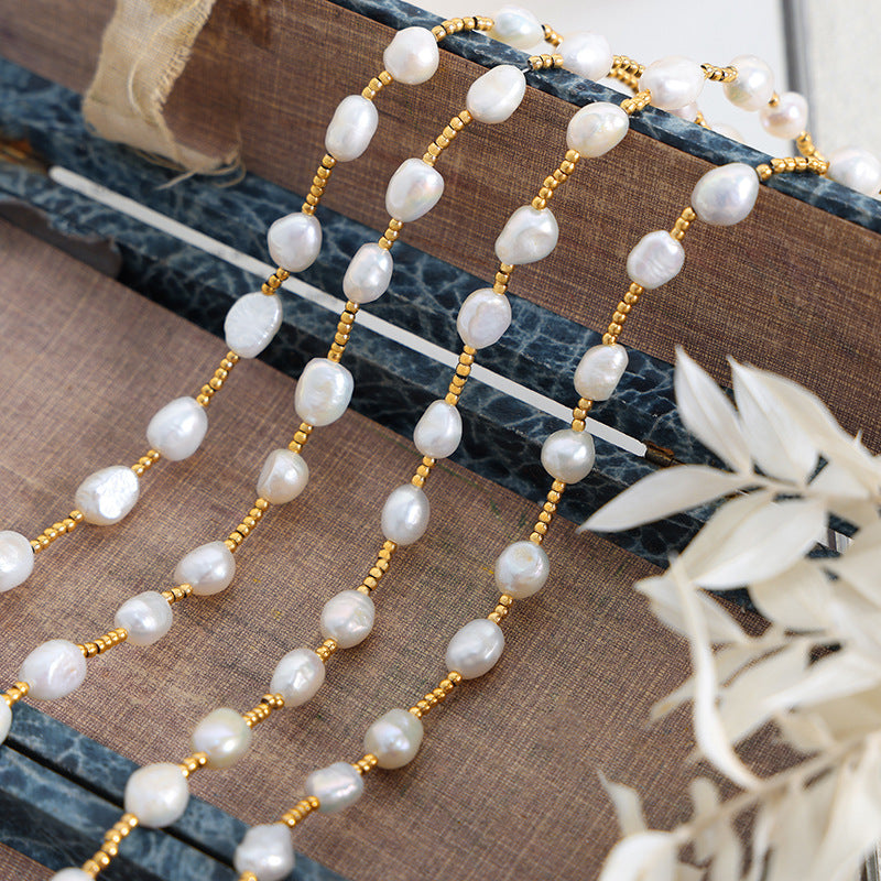 Pearl and Gold Beaded Design Necklace