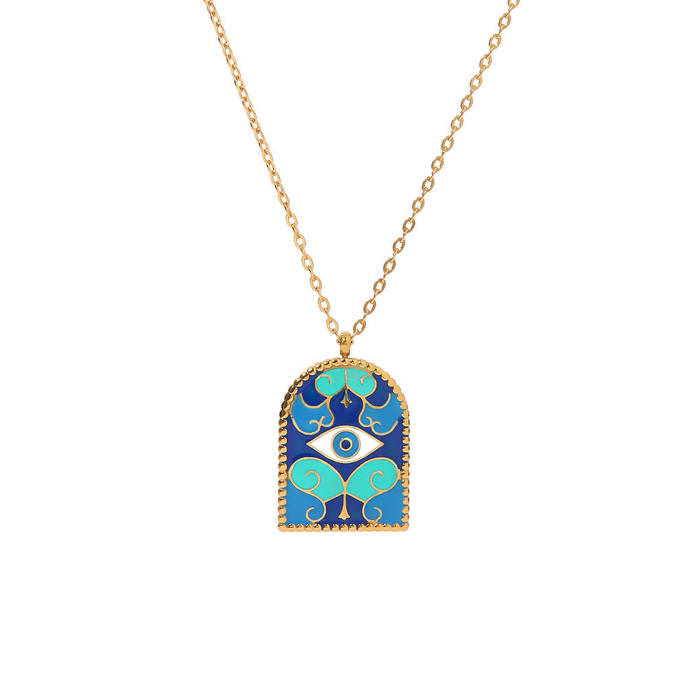 Blue Ancient Roman Arch Eye Design Necklace