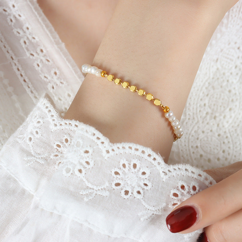 Luxury Pearl Stitching Flat Bead Bracelet