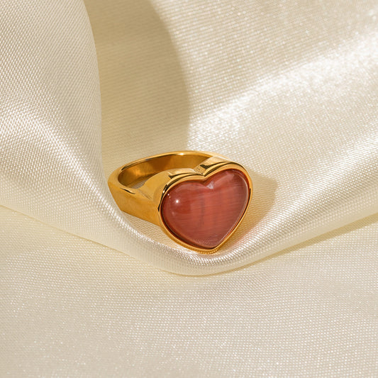 Heart Inlaid Cat's Eye Design Ring