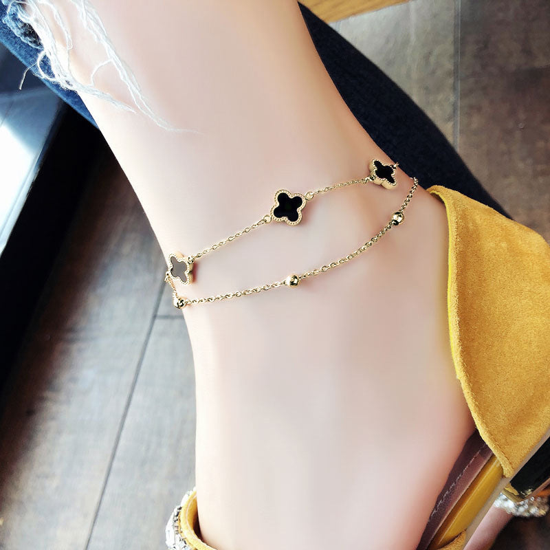 Double-Layer Four-Leaf Clover anklet