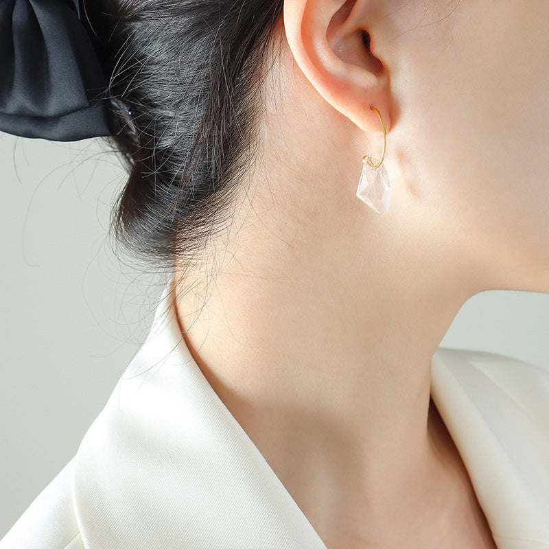 Simple C-shaped Earrings with Gem