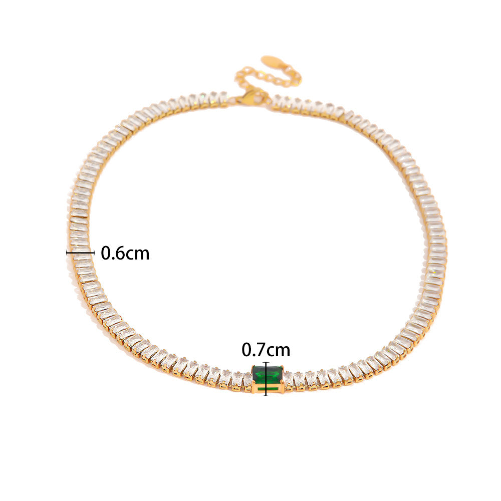 Square Inlaid Green Zircon Design Bracelet Necklace Set