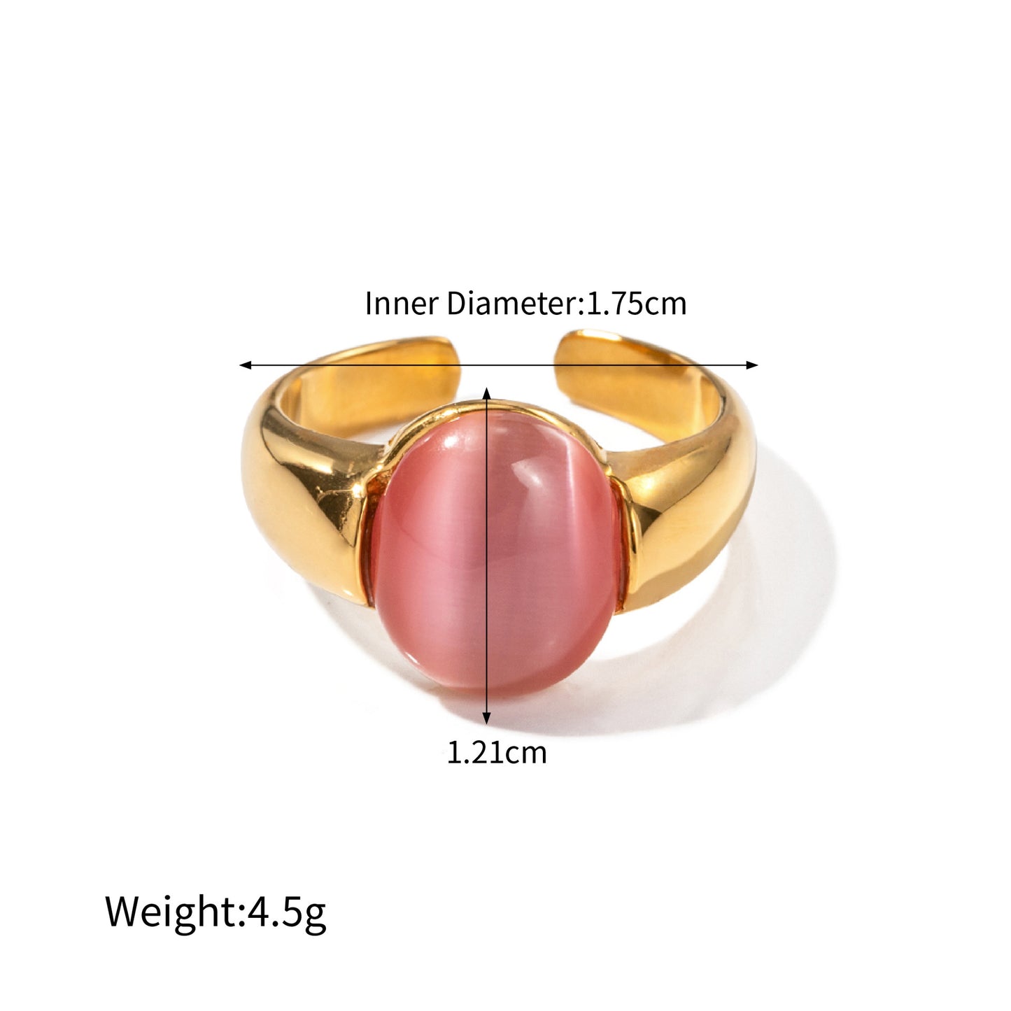 Oval Inlaid Pink Cat's Eye Design Ring