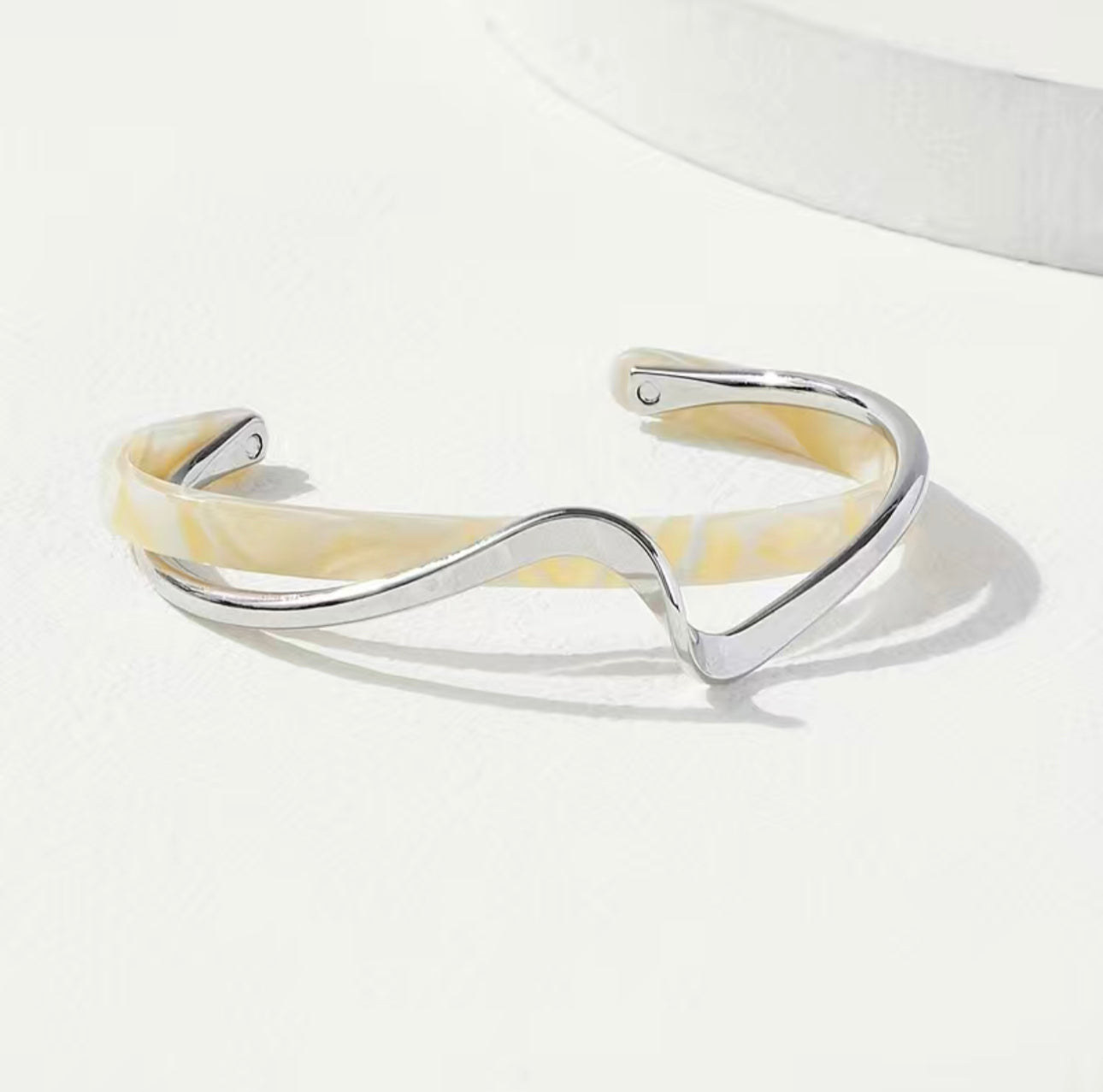 Wave Shape Cuff Bangle Inlaid Faux Pearl